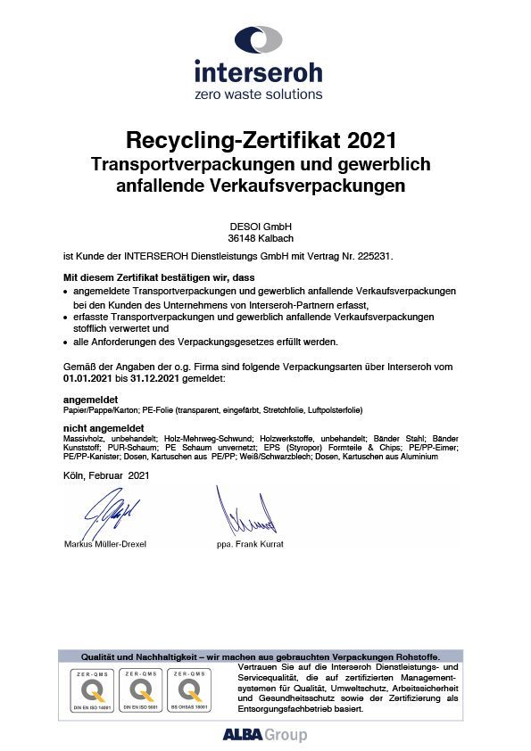 Recycling Zertfikat